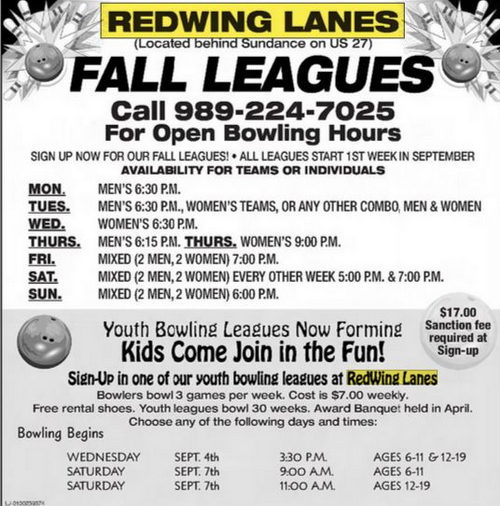 Redwing Lanes (Redwing Bowling Lanes) - Aug 18 2013 Ad (newer photo)